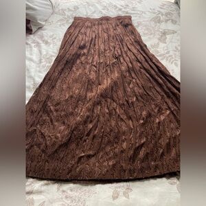 Vintage Brown Pleated Bronze Metallic Maxi Midi Skirt 90s 8 Office Workwear Boho